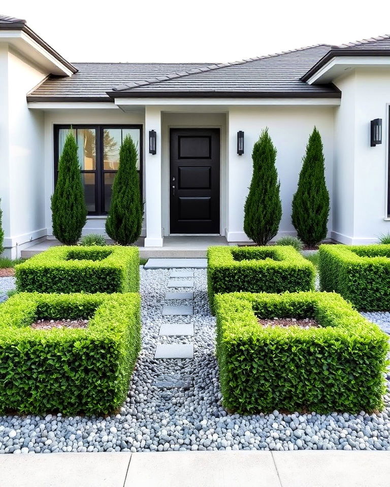 front yard minimalist boxwood squares - 20 Front Yard Boxwood Designs