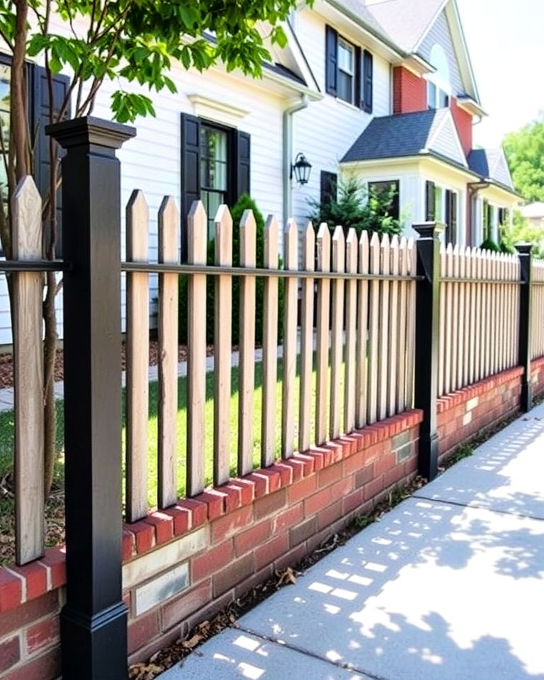 front yard mixed material picket fence - 15 Front Yard Picket Fence Ideas