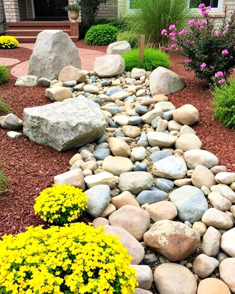 front yard mixed rock sizes - 25 Front Yard Dry Creek Bed Landscaping Ideas