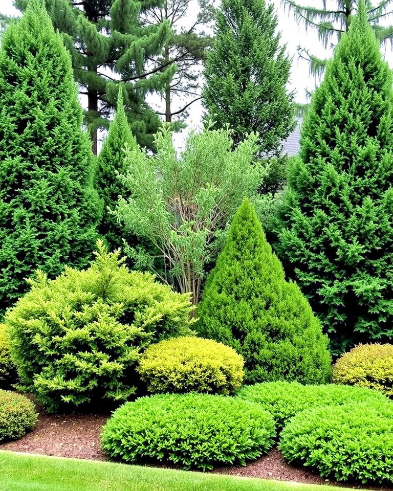 front yard multi layered evergreen garden - 25 Front Yard Evergreen Landscaping Ideas