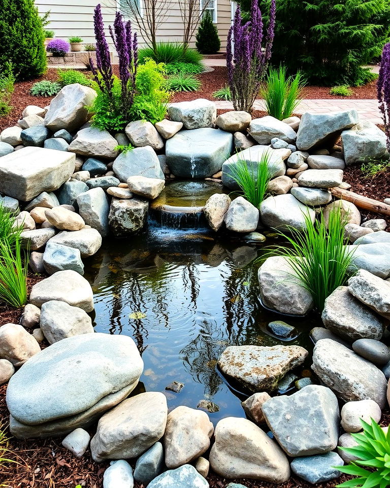 front yard natural rock pond - 15 Front Yard Pond Ideas