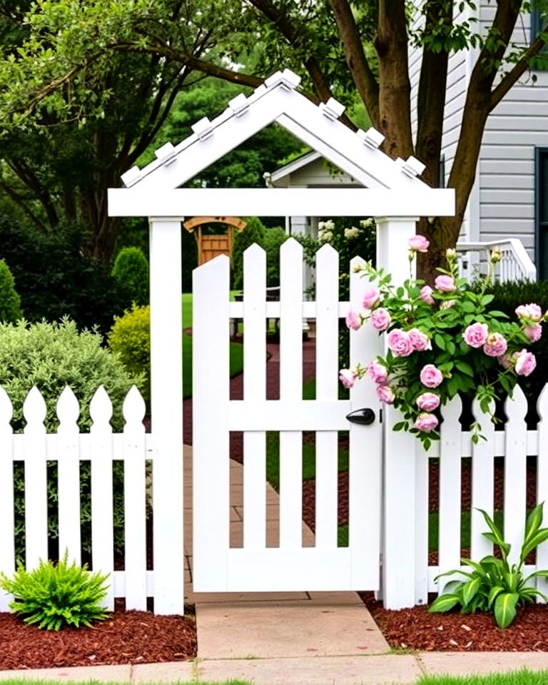 front yard picket fence with gate arbor - 15 Front Yard Picket Fence Ideas