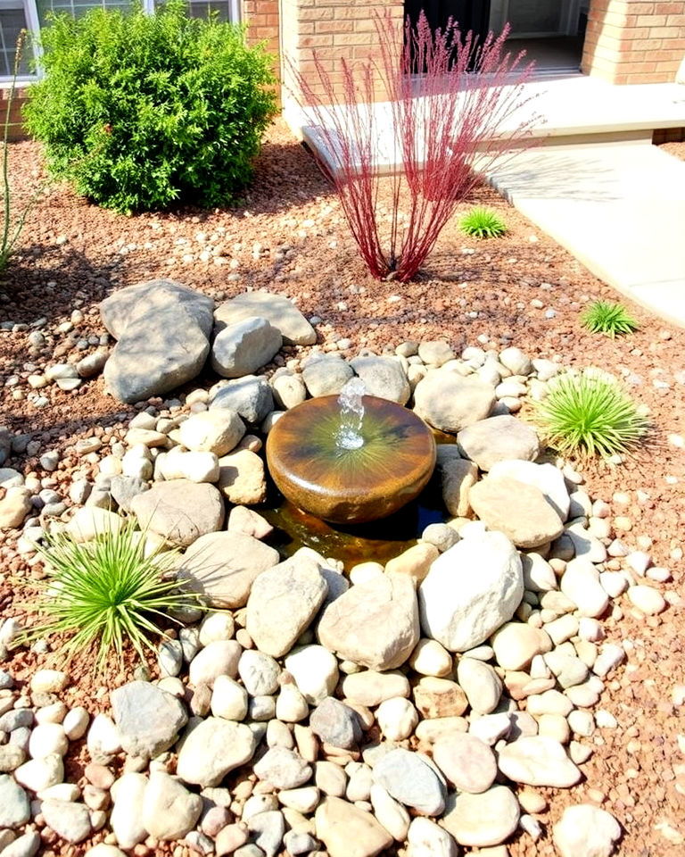 front yard solar powered fountain integration - 25 Front Yard Dry Creek Bed Landscaping Ideas