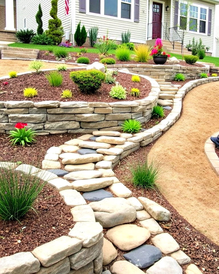front yard terraced dry creek bed - 25 Front Yard Dry Creek Bed Landscaping Ideas