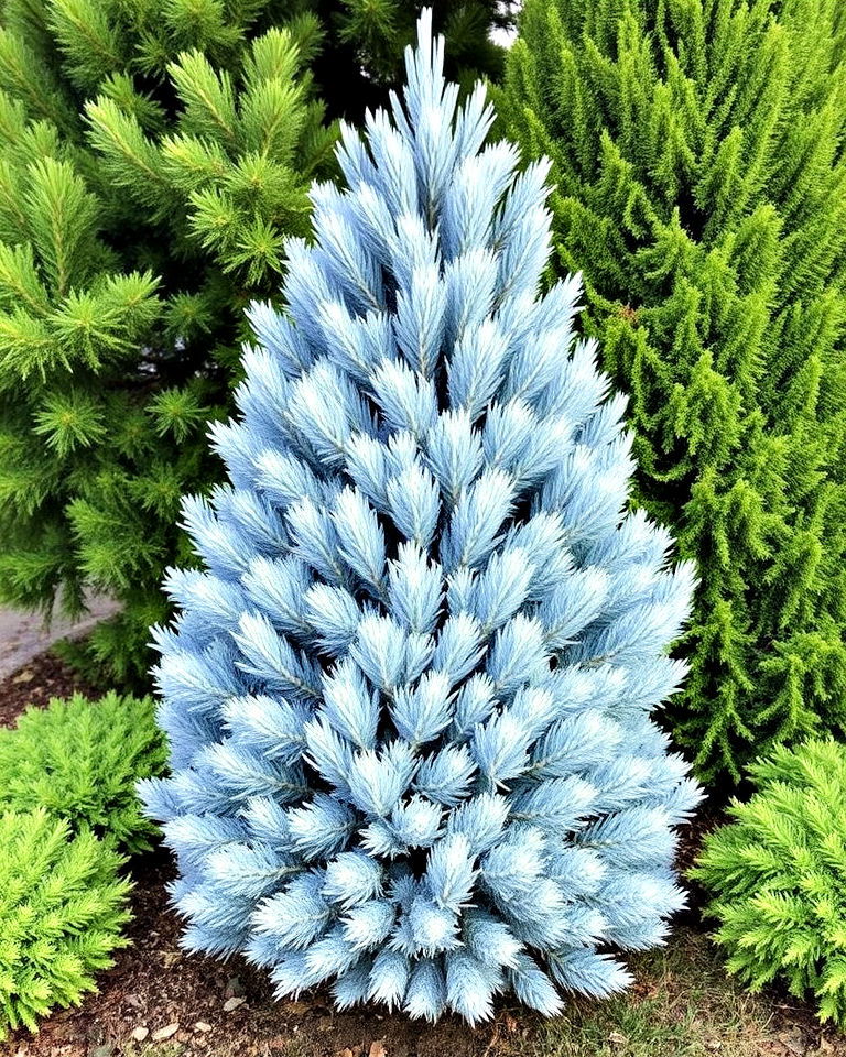 front yard texture with blue spruce - 25 Front Yard Evergreen Landscaping Ideas