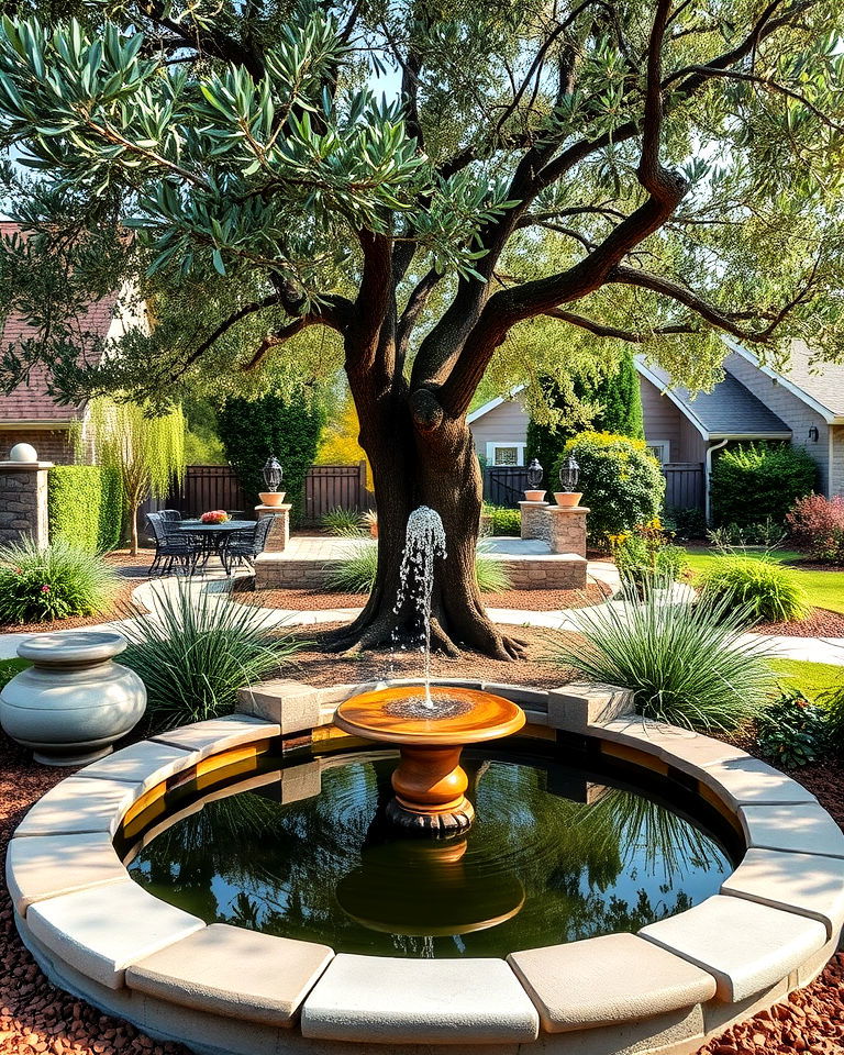 front yard water feature - 15 Front Yard Olive Tree Landscape Ideas