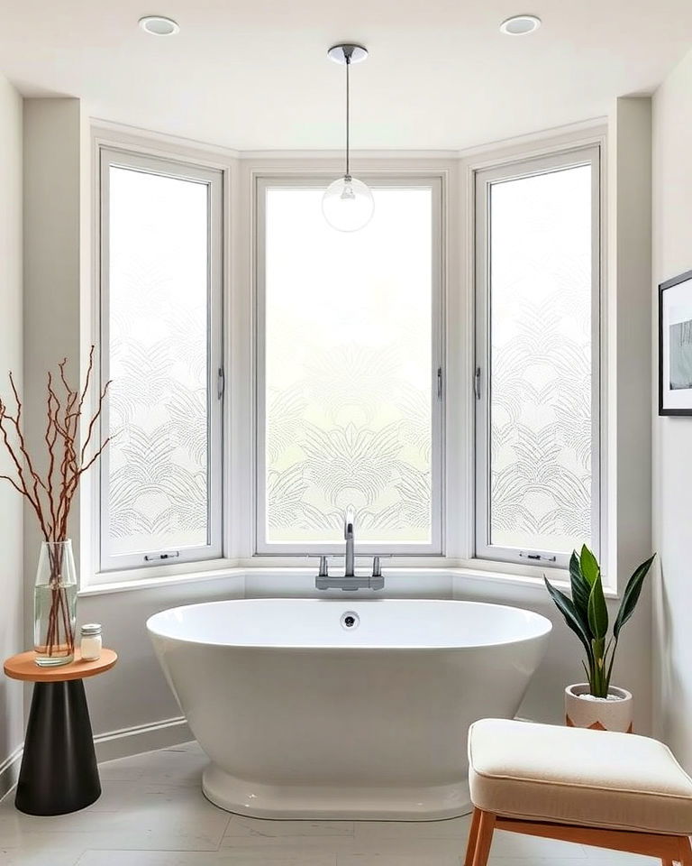 frosted window film for modern privacy - 30 Bay Window Treatment Ideas