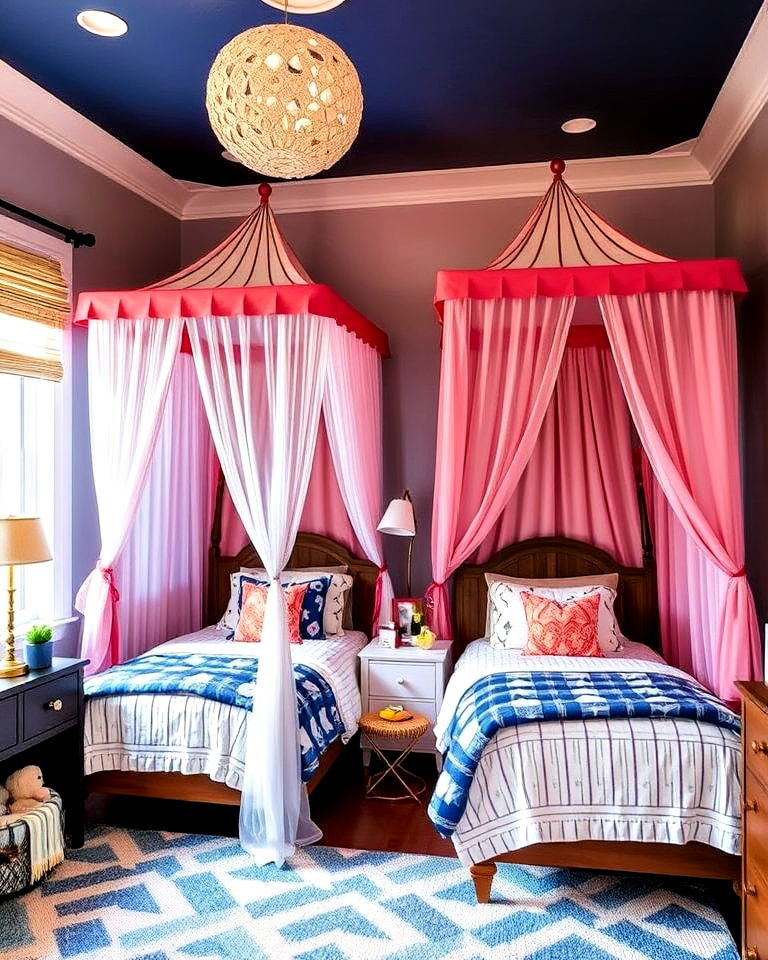 fun canopy beds for added charm - 40 Shared Kids Room Design Ideas