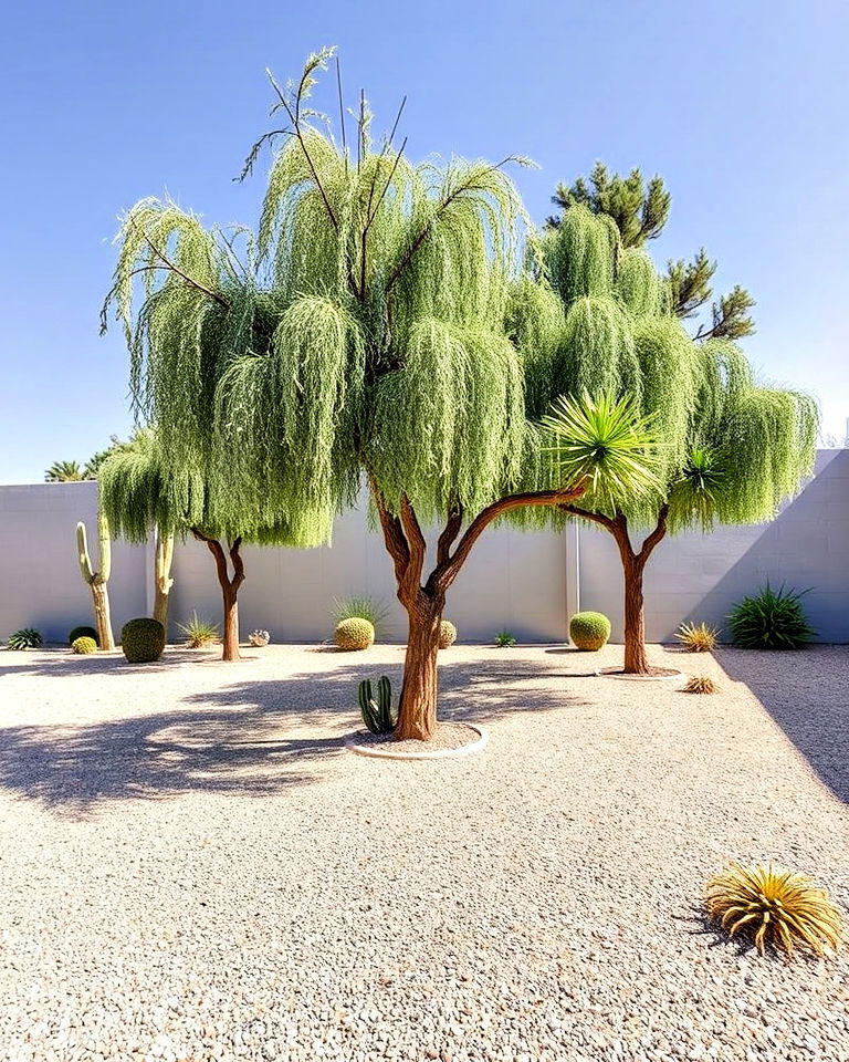 functional gravel courtyards with accent trees - 25 Drought Tolerant Landscaping Ideas