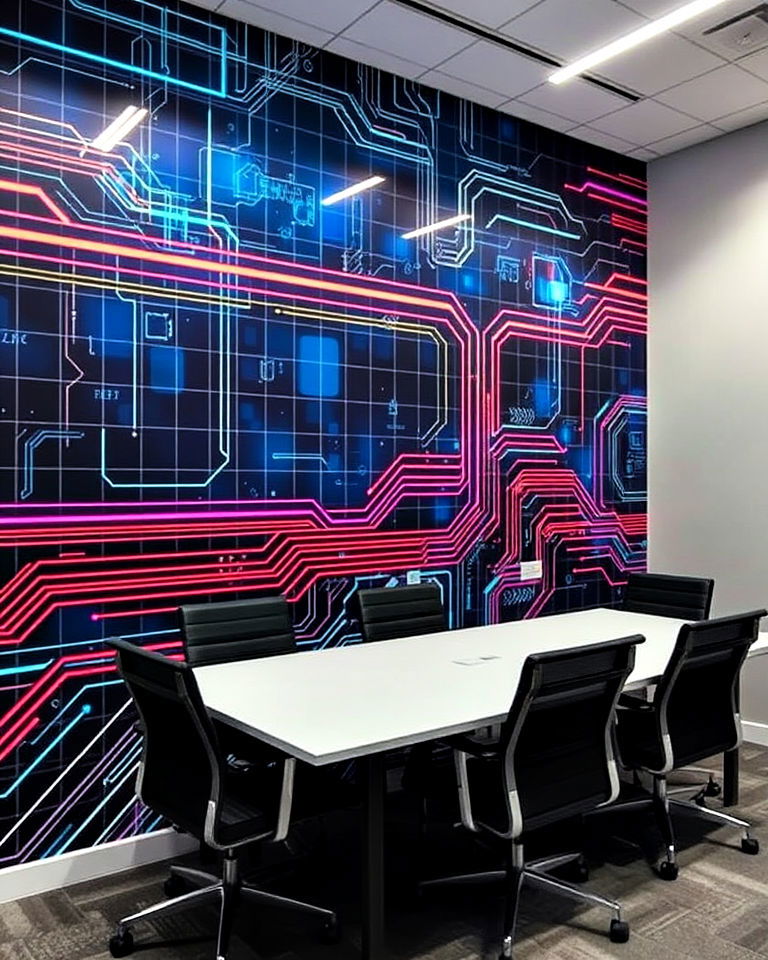 futuristic and tech inspired mural - 30 Office Wall Murals