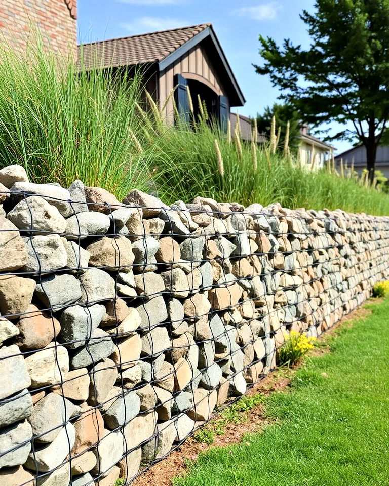 gabion walls with plants for property line - 25 Property Line Landscaping Ideas