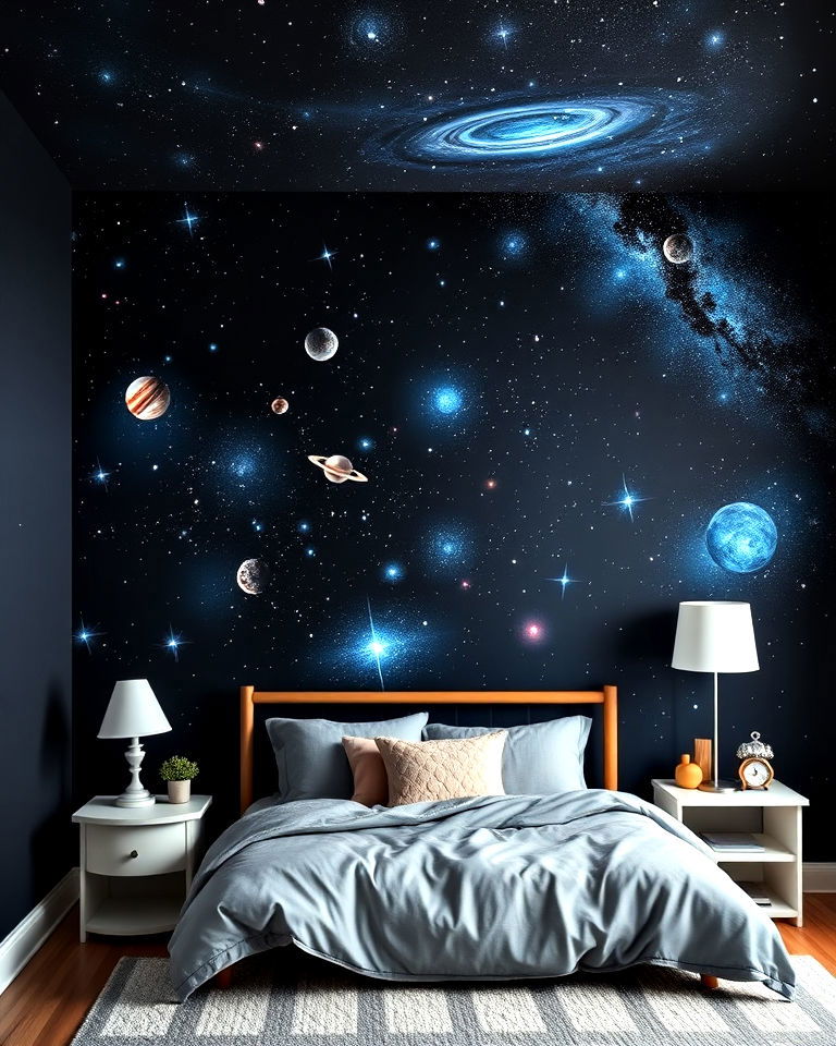 galaxy themed accent wall - 25 Kids Room Accent Wall