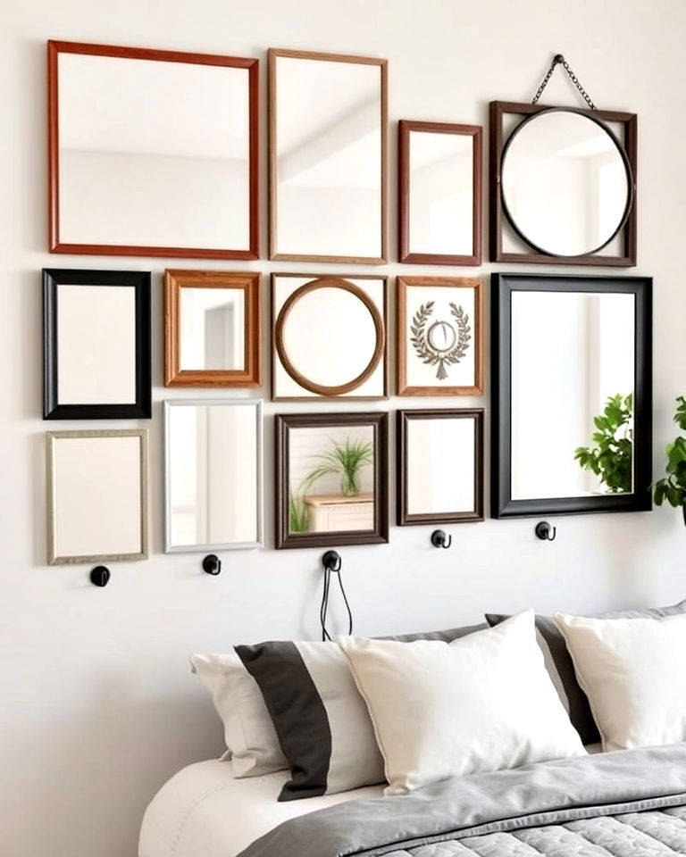 gallery wall with mirrors that double as functional elements - 25 Mirror Gallery Wall Ideas