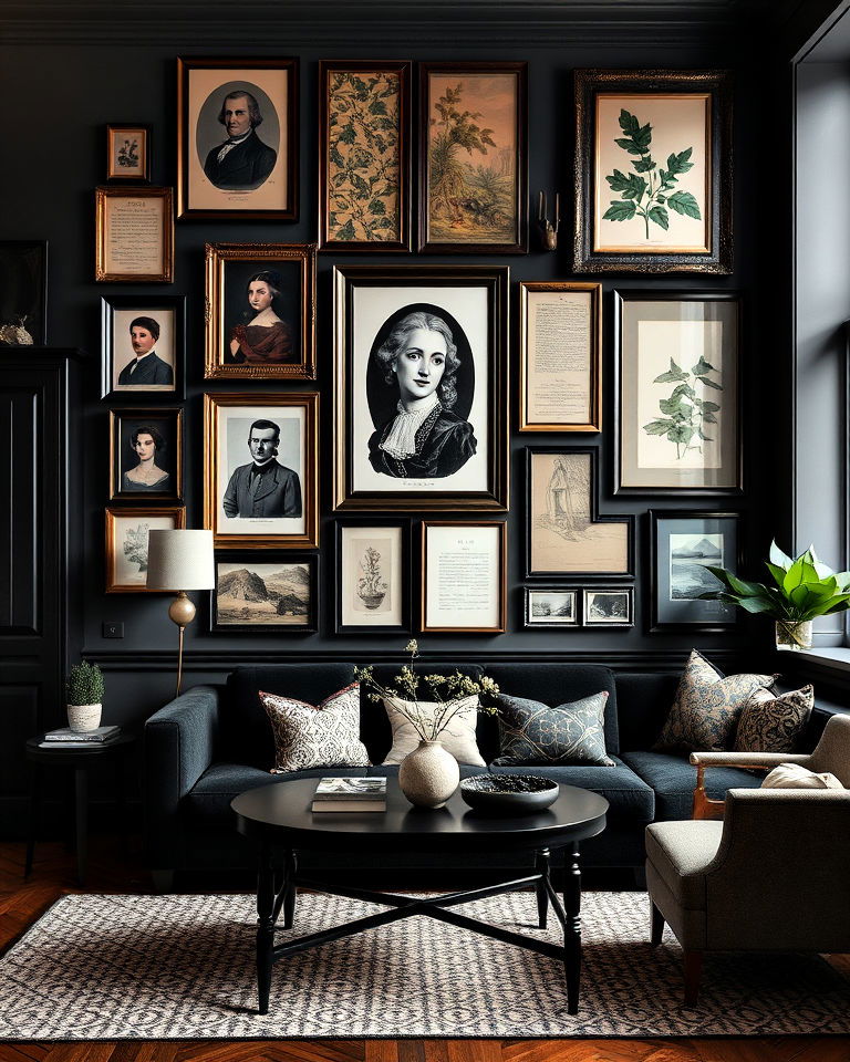 gallery walls dark academia apartment - 15 Dark Academia Apartment Ideas