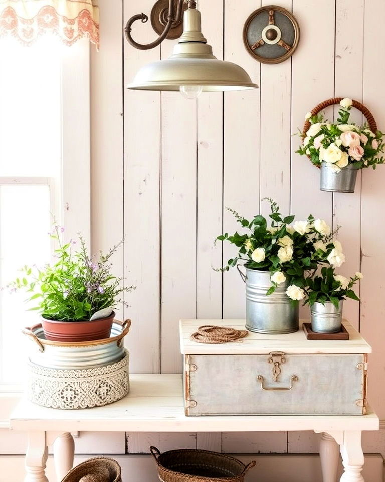 galvanized metal accents shabby chic interior - 25 Shabby Chic Interior Design Ideas