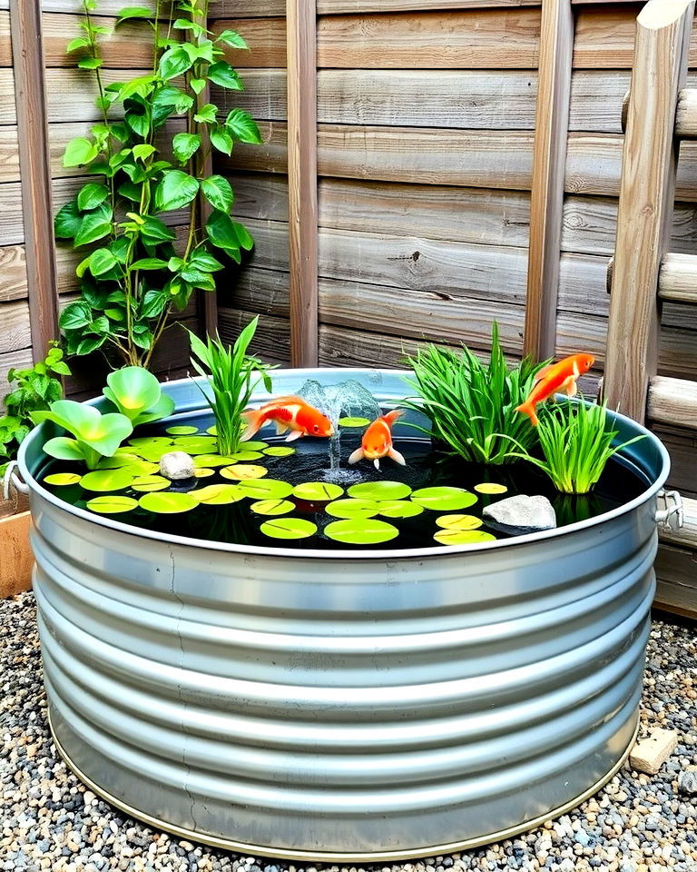 galvanized steel tank pond - 15 Container Fish Pond Ideas