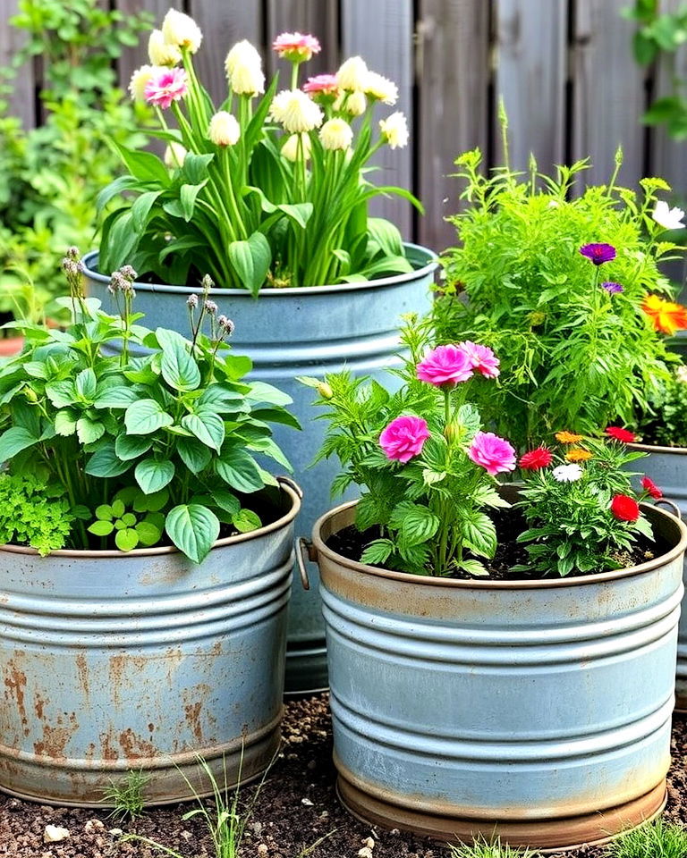 galvanized tubs as planters for garden - 20 Vintage Garden Ideas