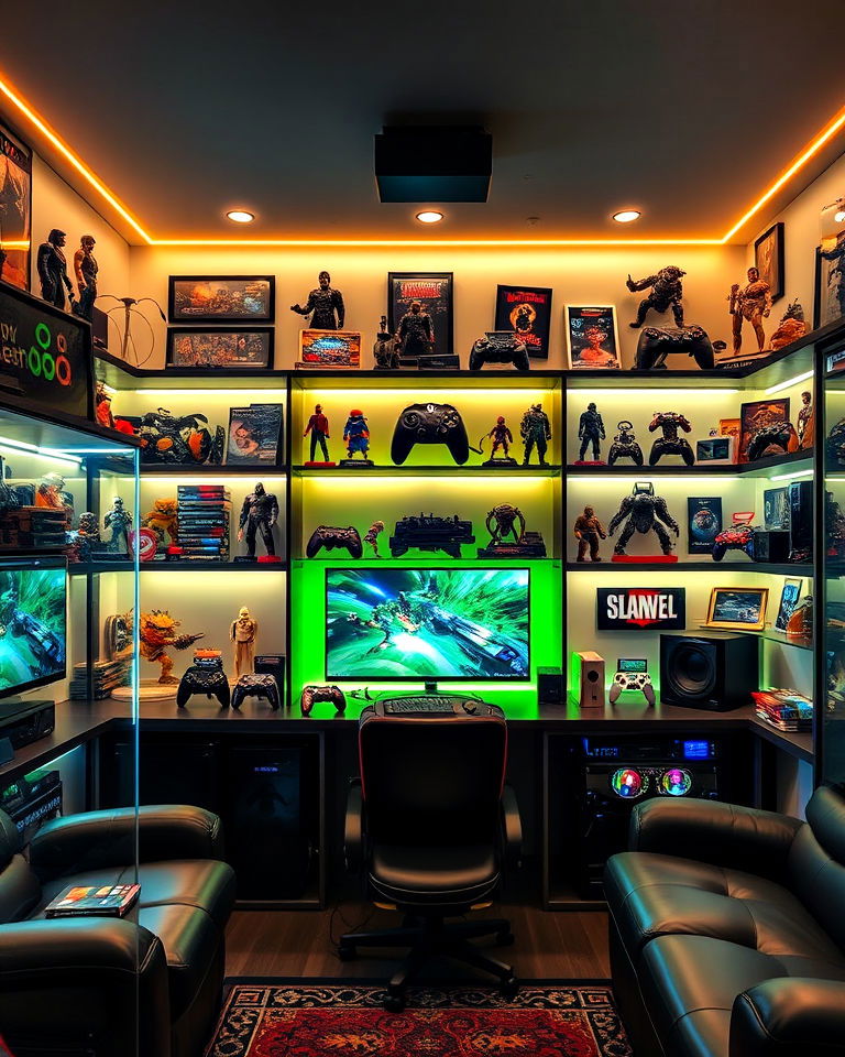 gaming memorabilia display - 20 Gaming Man Cave Ideas