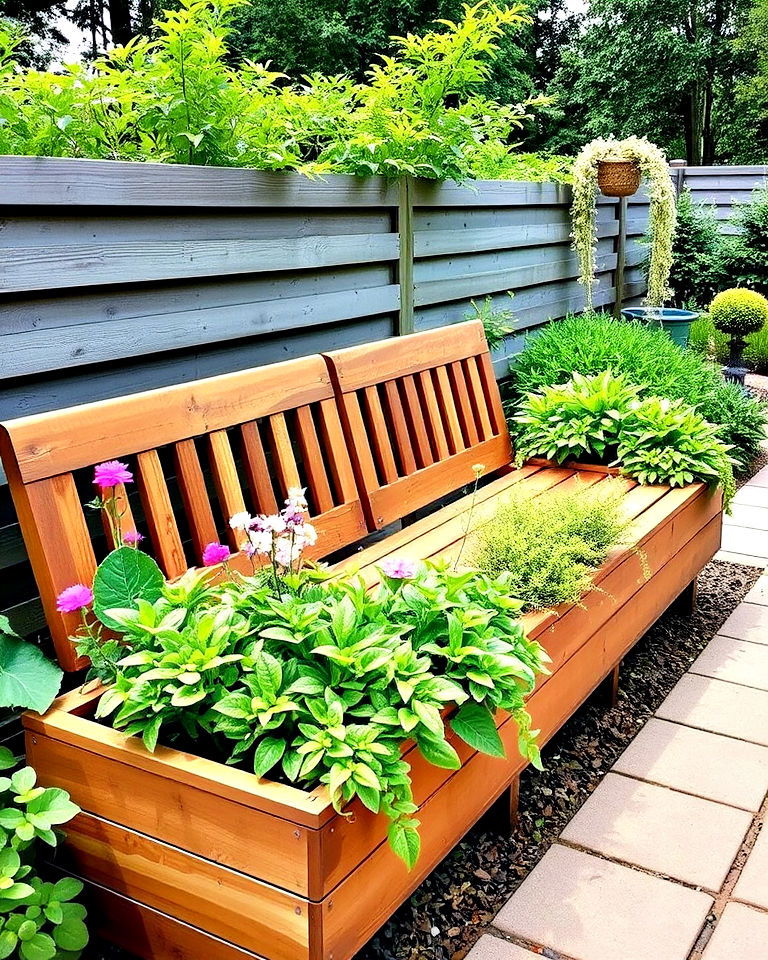 garden benches with built in planters - 20 Aesthetic Garden Ideas