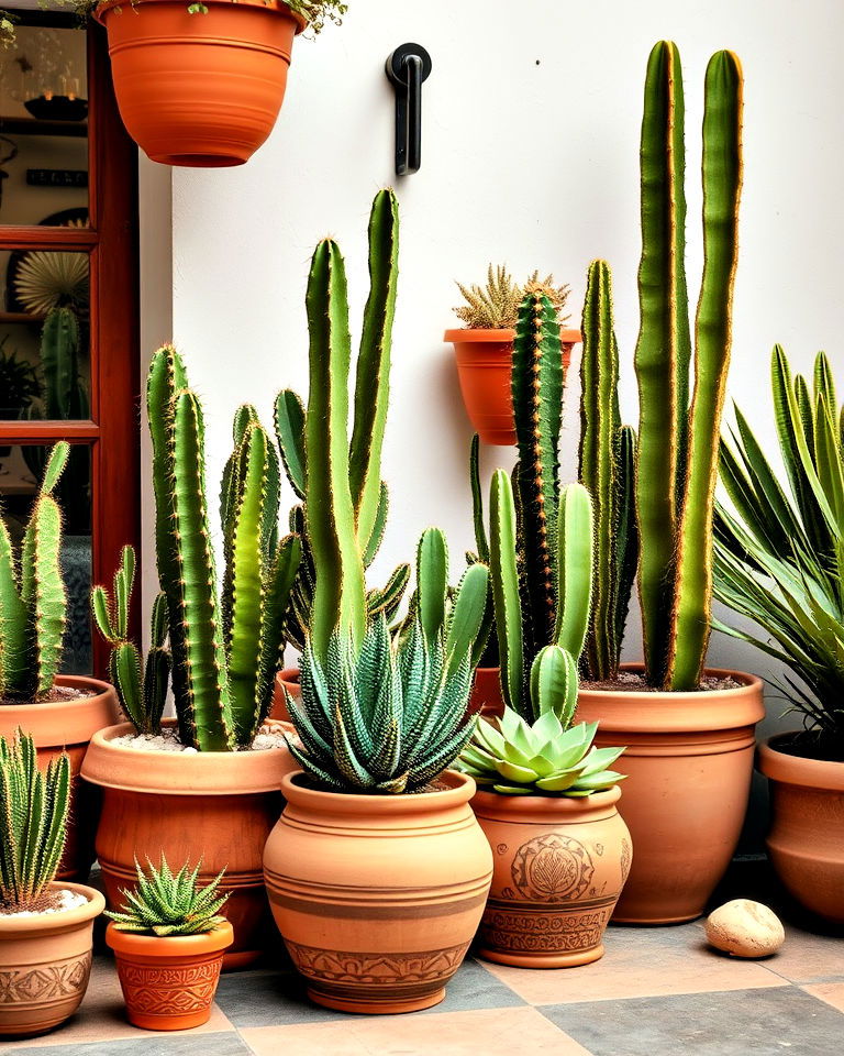 garden featuring iconic mexican plants like cacti and succulents - 25 Mexican Decor Ideas