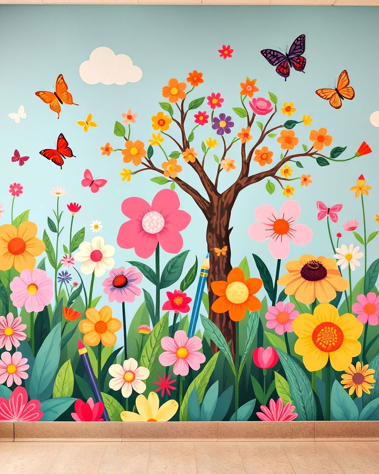 garden mural of creativity - 40 School Mural Ideas