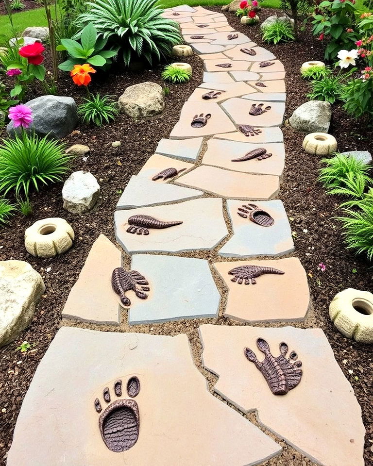 garden path into a fossil filled - 15 Dinosaur Garden Ideas