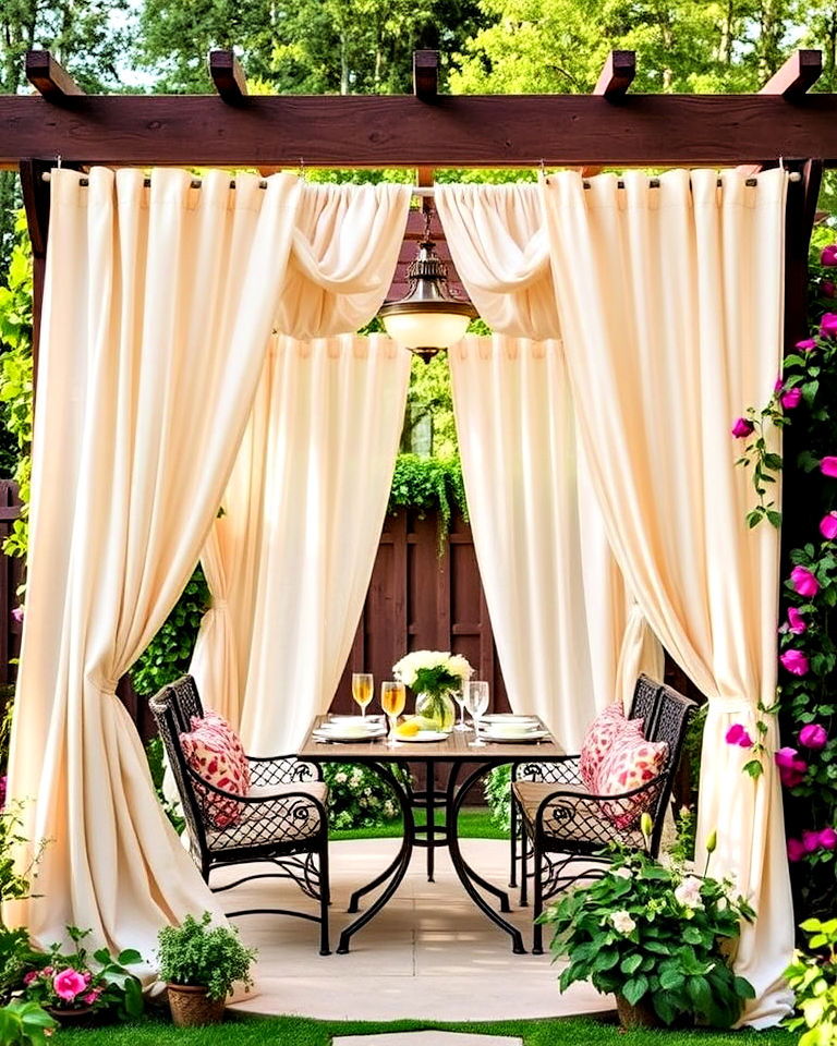 garden pergola with curtains - 15 Enclosed Garden Ideas