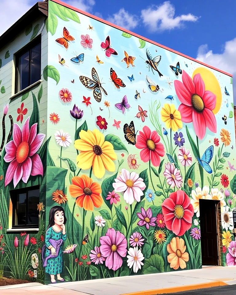 garden themed story mural - 15 Flower Murals on Buildings