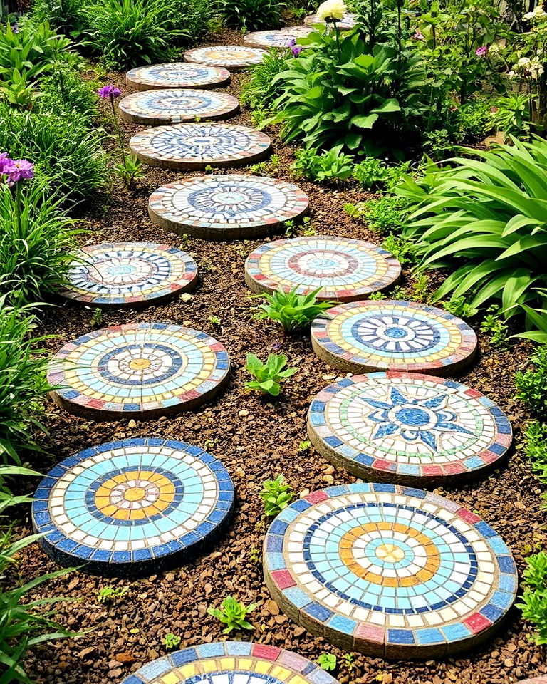 garden with mosaic stepping stones - 20 Aesthetic Garden Ideas
