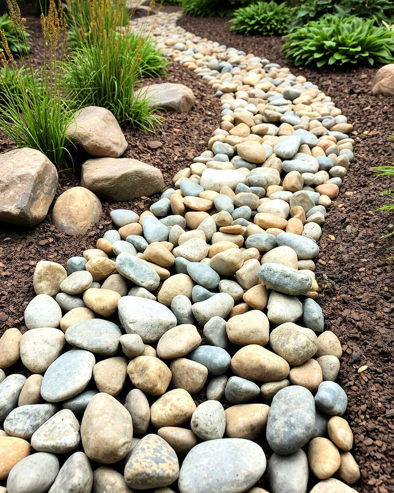 garden with river rock drains french drain landscaping - 15 French Drain Landscaping Ideas