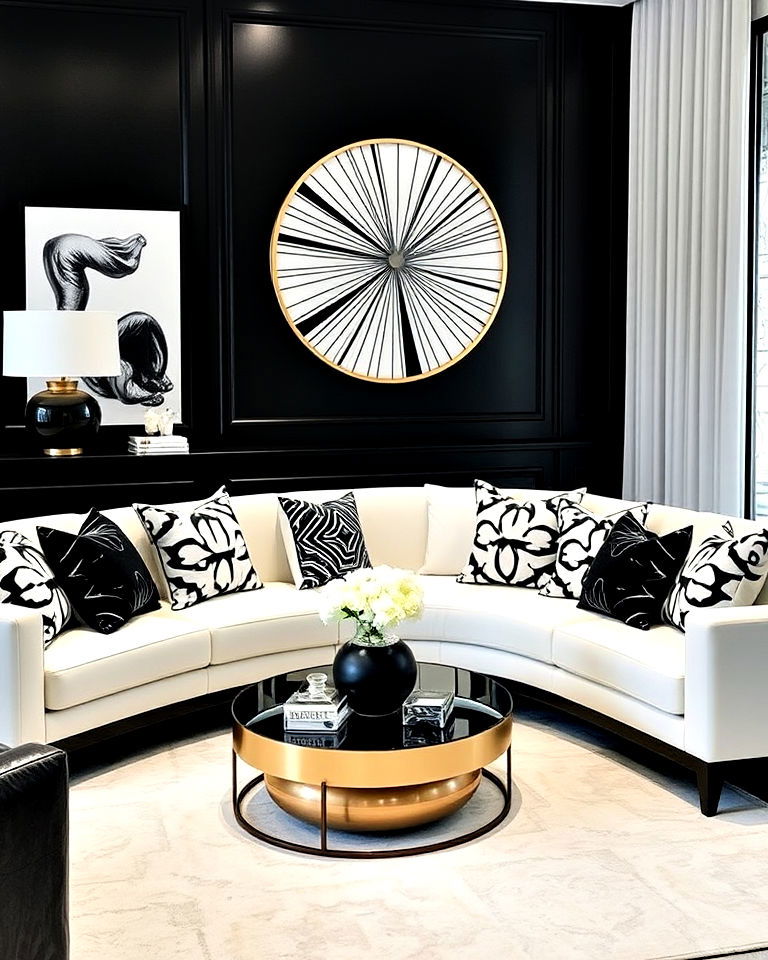 geometric black and white pillows for living room - 20 Luxury Black and White Living Room Ideas