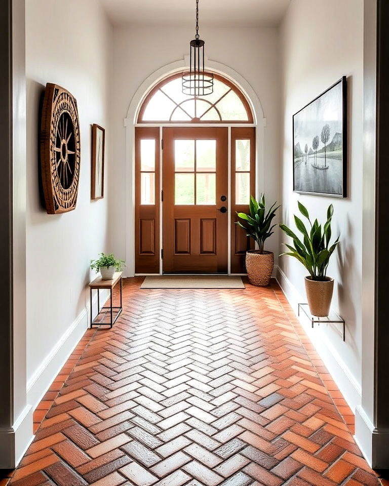 geometric brick floor patterns for modern flair - 15 Brick Floor Entryway Ideas