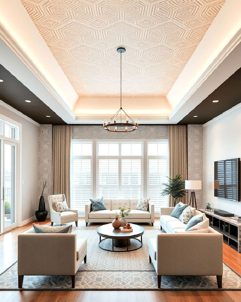 geometric patterns into the recessed area of the reverse tray ceiling - 20 Reverse Tray Ceiling Idea