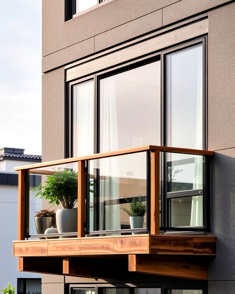 glass and wood combination balcony design - 20 Glass Balcony Design Ideas