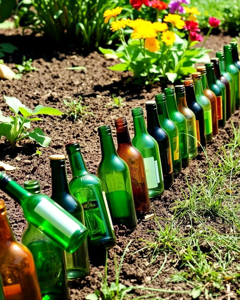 glass bottles into garden edging - 15 Recycled Garden Edging Ideas