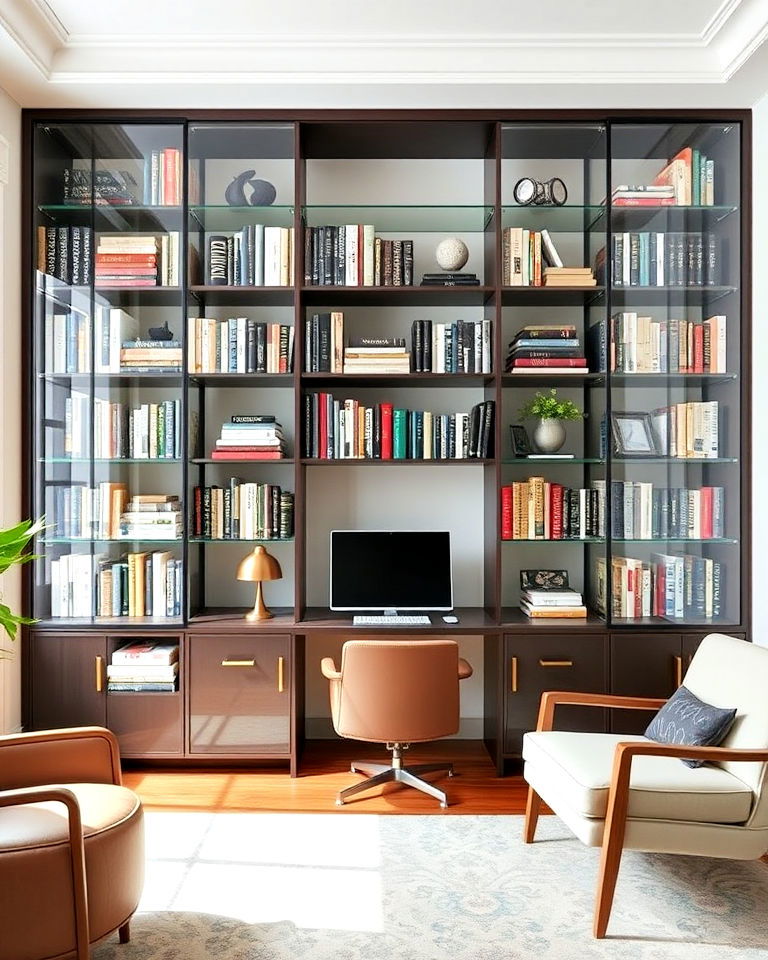 glass enclosed bookcases home office library - 25 Home Office Library Ideas