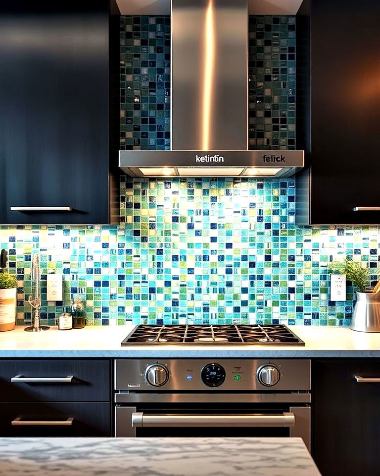 glass mosaic tile backsplash for smaller kitchen - 15 Mosaic Tile Backsplash Kitchen Ideas