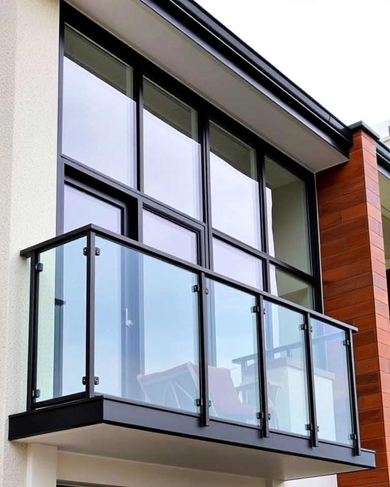 glass panels with sleek metal frame - 20 Glass Balcony Design Ideas