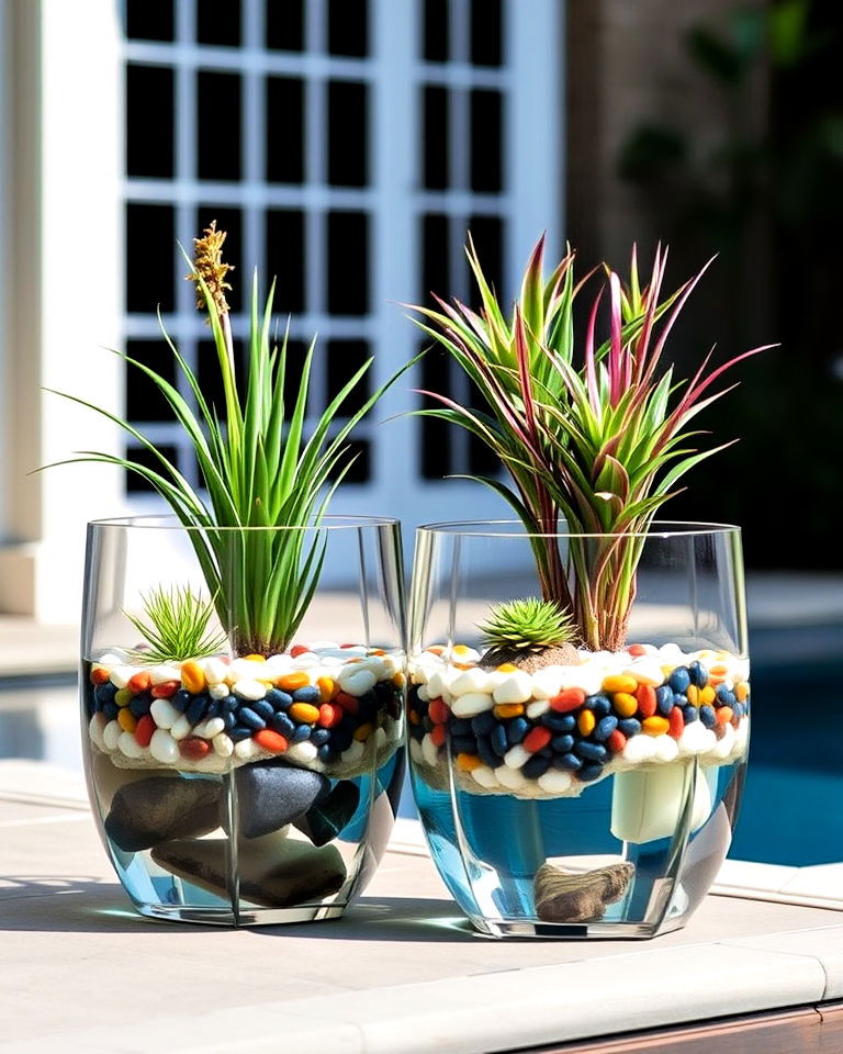 glass planters for a contemporary aesthetic - 25 Pool Planter Ideas