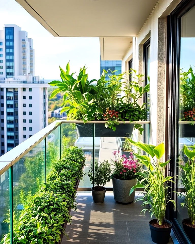 glass railings with integrated planters - 20 Glass Balcony Design Ideas