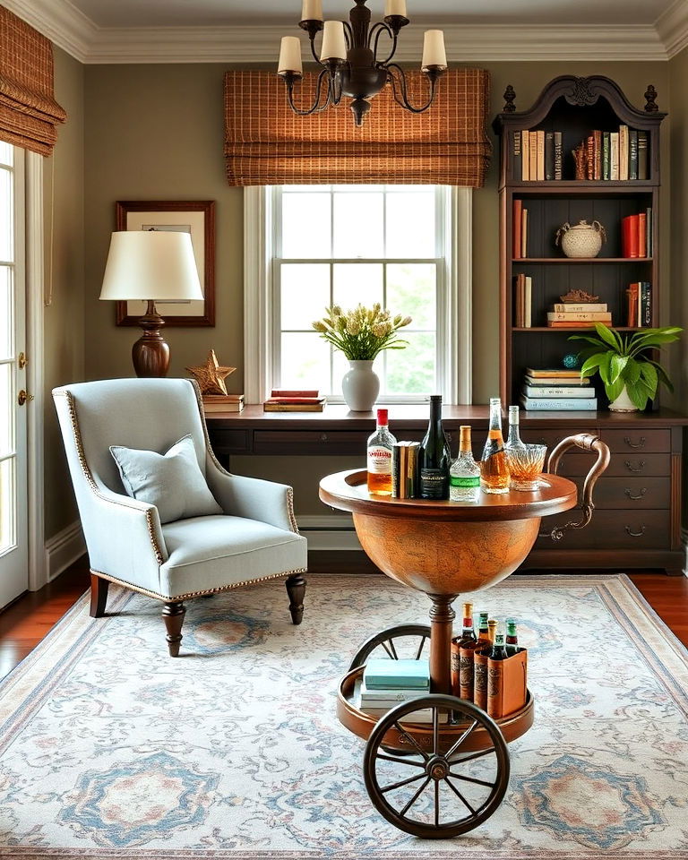 globe bar cart home office - 25 Traditional Home Office Ideas