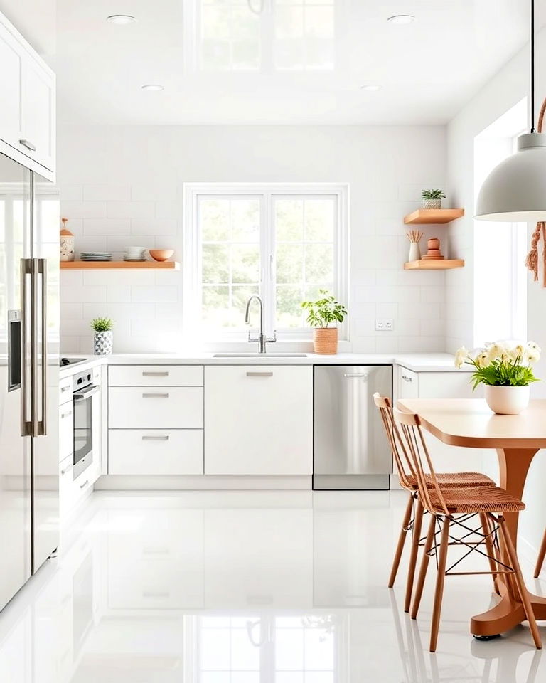 glossy white vinyl flooring for small kitchen - 25 Vinyl Kitchen Flooring Ideas