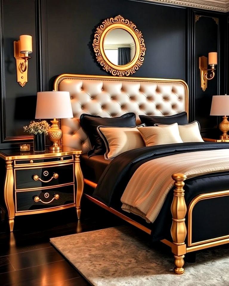 gold trimmed bedroom furniture - 25 Luxury Black Bedroom Ideas