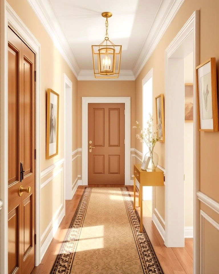 golden beige hallways for subtle luxury - 25 Hallway Paint Colors