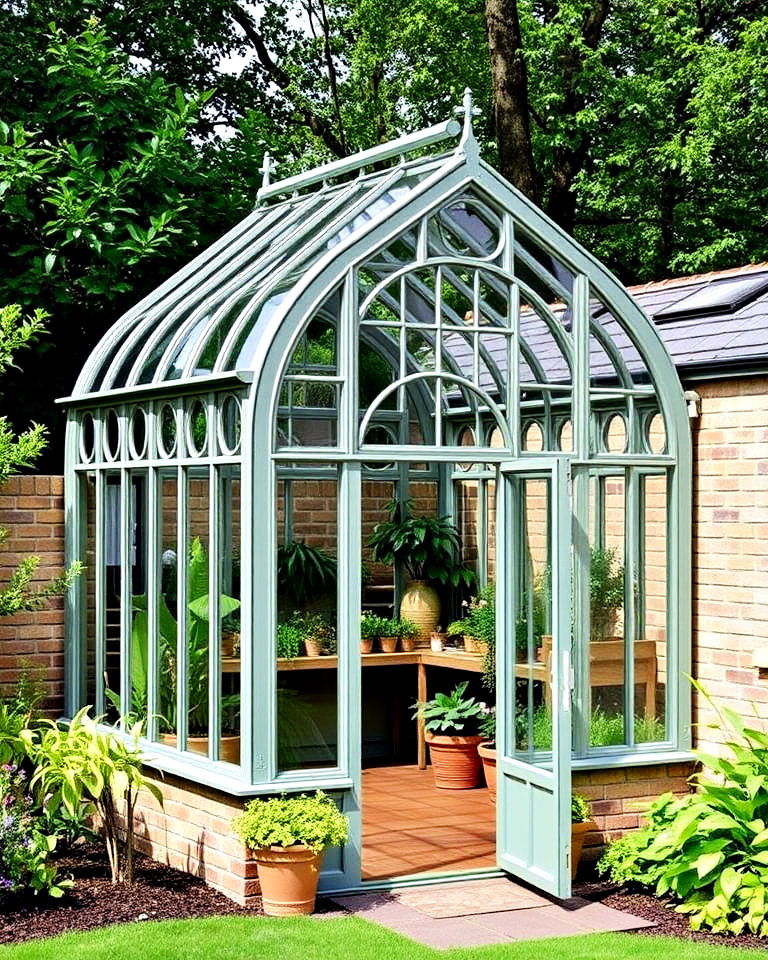 gothic arch corner greenhouse - 15 Corner Greenhouse Ideas