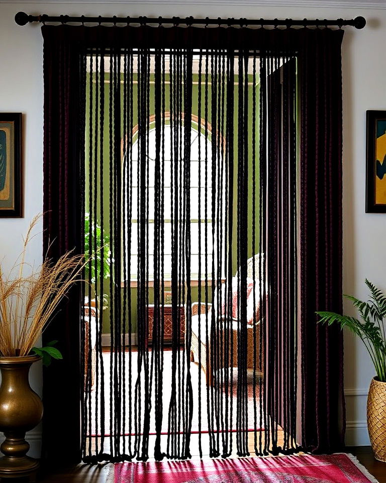 gothic boho beaded curtains in rich tones - 20 Gothic Boho Decor Ideas