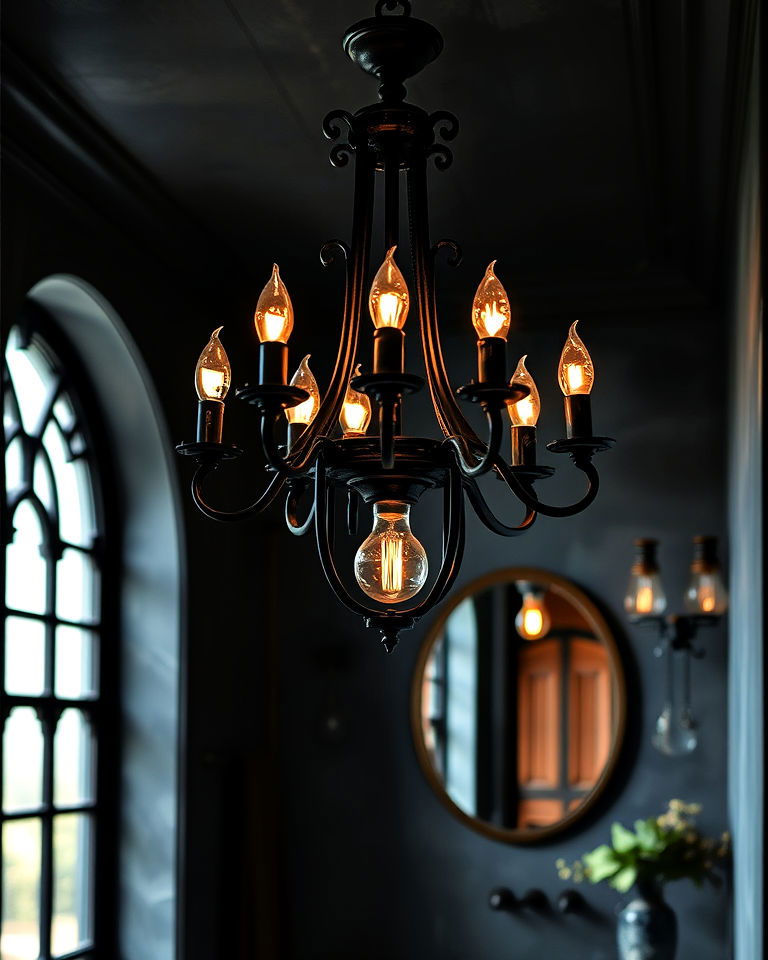 gothic style lighting dark academia bathroom - 25 Dark Academia Bathroom Ideas