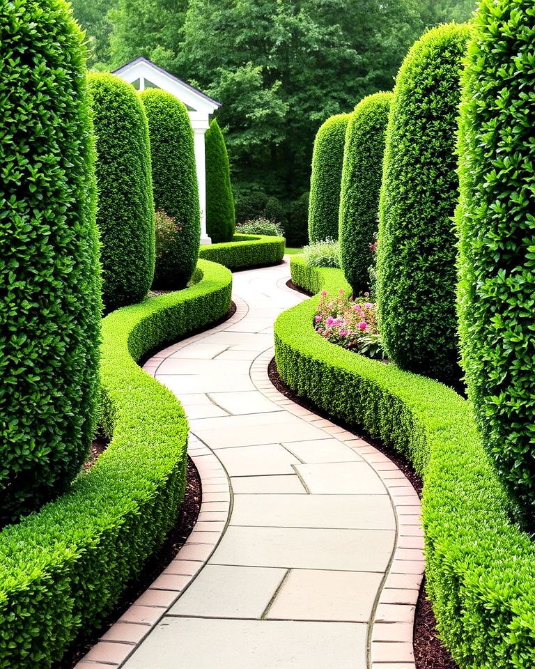 graceful curved boxwood pathway - 20 Front Yard Boxwood Designs
