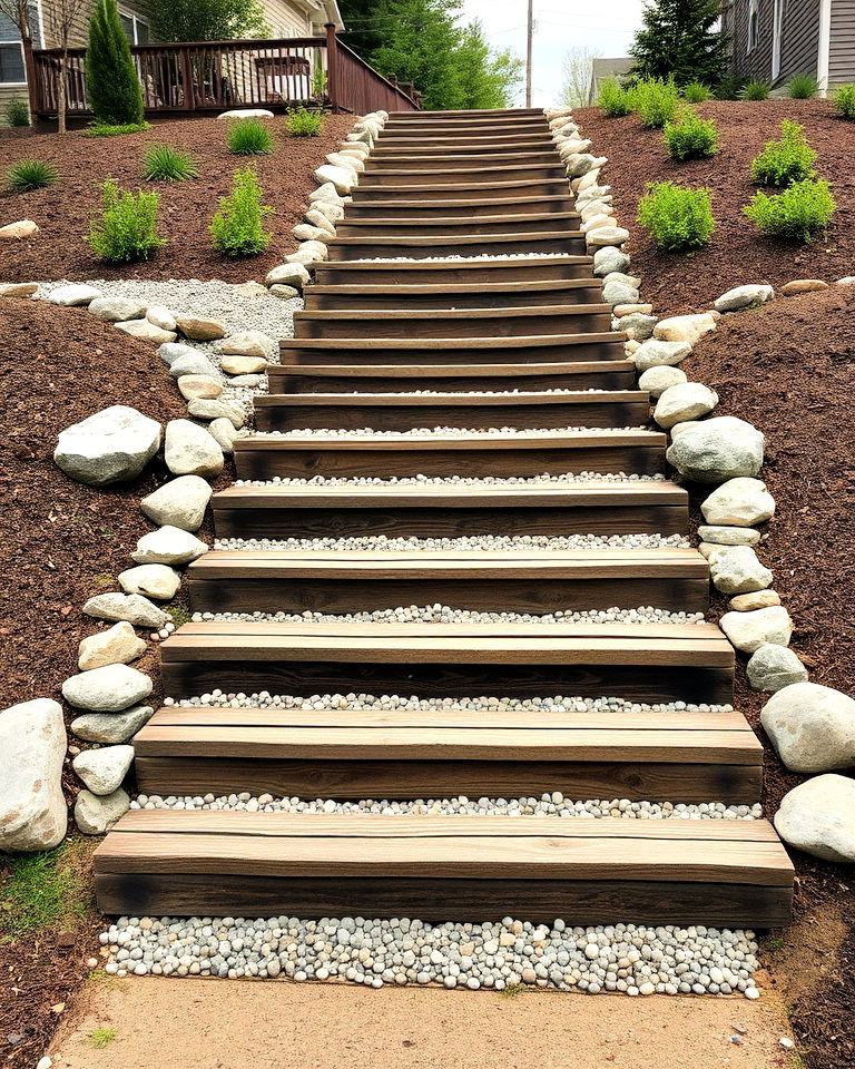 grand outdoor staircase with railroad ties - 15 Railroad Ties Landscaping Ideas