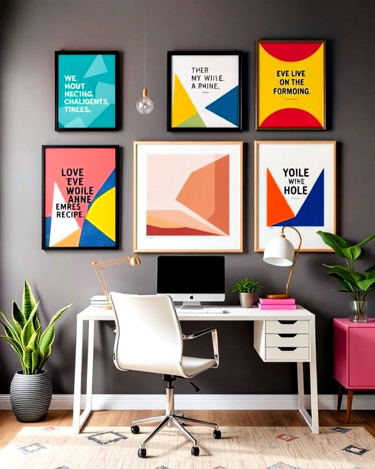graphic area art pieces in bold - 30 Colorful Home Office Ideas